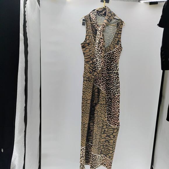 Ganni Mullin Georgette Leopard Print Wrap Jumpsuit Size 38 - Picture 11 of 16
